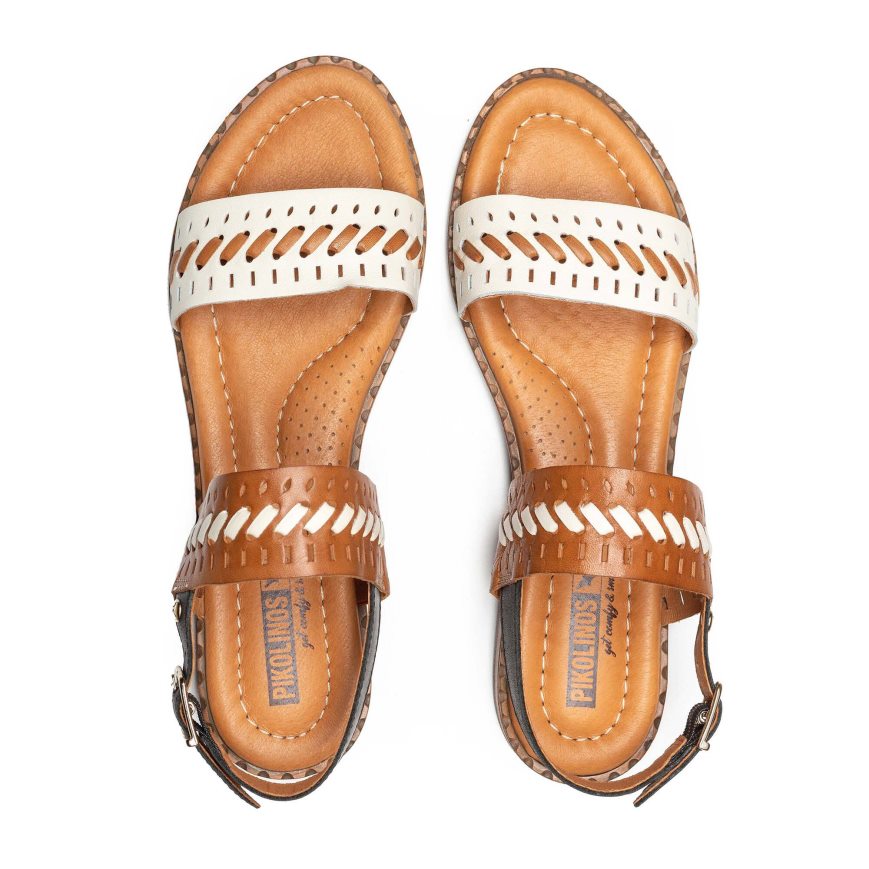 Women's Pikolinos ALGAR Flat Sandals Brown / White | NZ I29301A